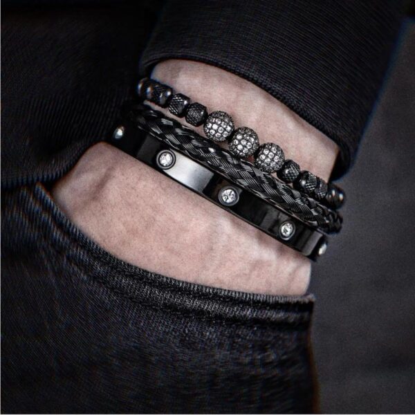 Men's Luxury Titanium Steel Stack Bracelet Set | Urban Black Collection - Code 1020