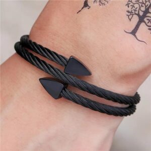 Minimalist Titanium Steel Cable Wire Bracelet - Modern Adjustable Open Cuff for Men & Women - Image 2