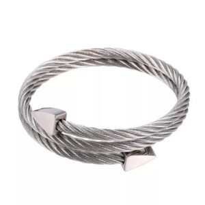 Minimalist Titanium Steel Cable Wire Bracelet - Modern Adjustable Open Cuff for Men & Women - Image 3
